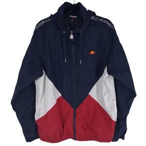 Ellesse Men’s Jacket Windbreaker Lapaccio Red/White/Blue XL Packable Hood EUC
